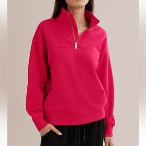 Country Road Australian Cotton Zip Collar Sweat in Cranberry Size Small